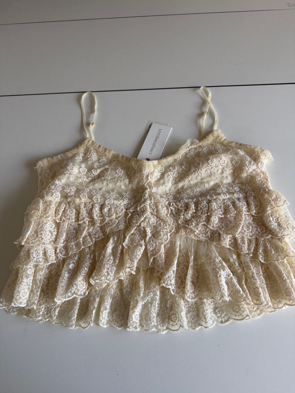 NWT LoveShackFancy Lace Ruffle Camisole in Cream 12